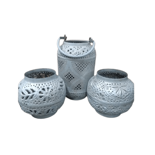 IRON LANTERN CANDLE HOLDER SET OF 3 (NATURAL)